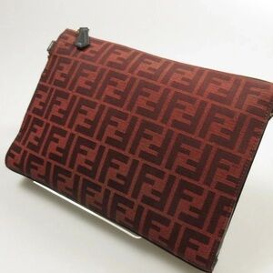 Fendi Red and Brown Clutch with Iconic Pattern